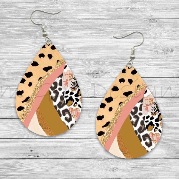 Leopard Print Pink Abstract Art Sublimation Earring Designs Template PNG, Instant Digital Download, Earring Blanks Design, Printable,