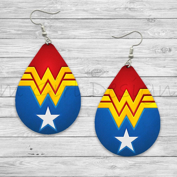 Wonder Woman Super Hero Sublimation Teardrop Earring Designs Template PNG, Instant Digital Download, Earring Blanks Design, Printable