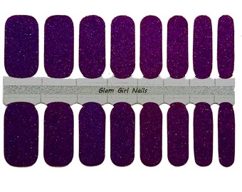 Dark Purple Sparkle Solid Color Nail Polish Strips, Nail Wraps, Nail Stickers, Nail Art, 100% Nail Polish Wraps, Accent Nails
