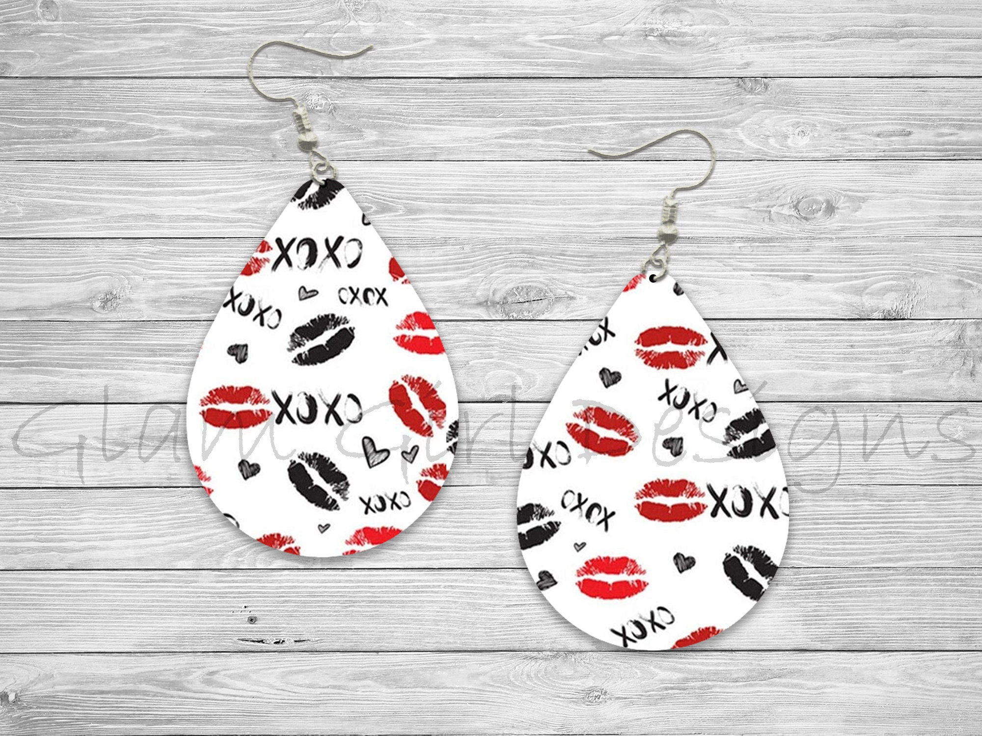 Pink Sparkling Hearts Valentines Day Sublimation Earring Designs