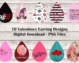 10 Valentines Best Seller Bundle Sublimation Earring Designs Template PNG, Instant Digital Download, Earring Blanks Design, Printable