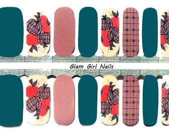 Fall Pumpkins and Plaid Nail Polish Strips / Nail Wraps