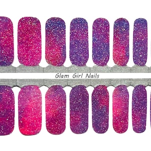 Pink and Purple Glitter Ombre Sparkle Nail Polish Strips / Nail Polish Wraps / Press On Nail Decals / Nail Stickers