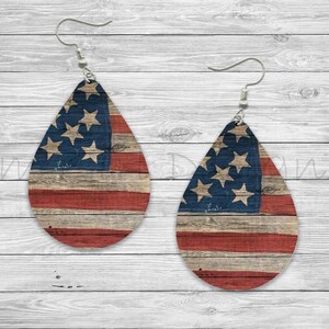 Red White and Blue USA Flag 4th of July Memorial Day Sublimation Earring Design Template PNG, Instant Digital Download, Earring Blank Design