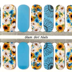 Sunflowers Blooms Spring Floral Nail Polish Strips / Nail Wraps / Nail Art / No-Dry Nail Polish / Nail Stickers / 100% Nail Polish Wraps