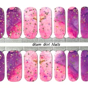 Pink and Purple Chunky Glitter Ombre Sparkle Nail Polish Strips / Nail Polish Wraps / Press On Nail Decals / Nail Stickers