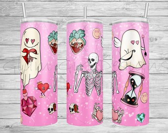 Valentines Day Spooky Love Tumbler Template Sublimation, Instant Digital Designs Download, 20 oz Skinny Tumbler , PNG tumblers