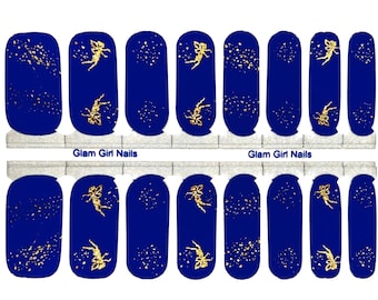 Tinkerbelle Fairy Blue and Gold Nail Polish Strips / Nail Polish Wraps