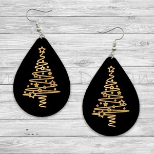 Goldene Weihnachtsbaum Sublimation Ohrringe Vorlage PNG, Sofort digitaler Download, Ohrring Rohlinge Design, druckbar