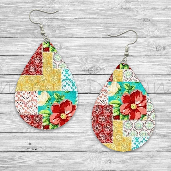 Spring Floral Quilt Design Sublimation Earring Designs Template PNG, Instant Digital Download, Earring Blanks Design, Printable,