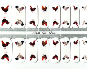 Chicken Farm White Background Nail Polish Strips / Nail Wraps / Nail Stickers / Accent Nails / No Dry Nail Polish / Nail Decals