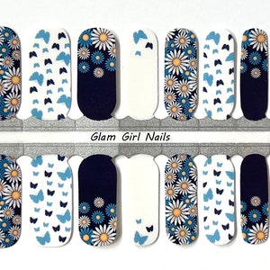 Daisies and Butterflies Spring Floral Nail Polish Strips / Nail Wraps / Nail Stickers / Accent Nails / Spring Manicure / Quick Dry Nails