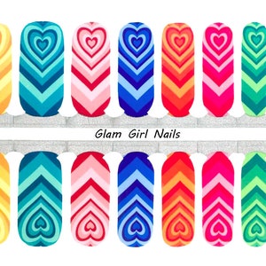Rainbow Hearts Valentine's Nail Polish Strips / Nail Polish Wraps / Nail Art / Nail Designs