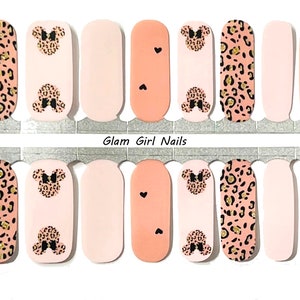 Minnie Mouse Leopard Print Sparkle Nail Polish Strips / Nail Wraps / Nail Stickers / Accent Nails / No Dry Nail Polish