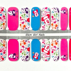 Rainbow Vintage Minnie Mouse Love Nail Polish Strips / Nail Wraps / Nail Stickers / Accent Nails / No Dry Nail Polish