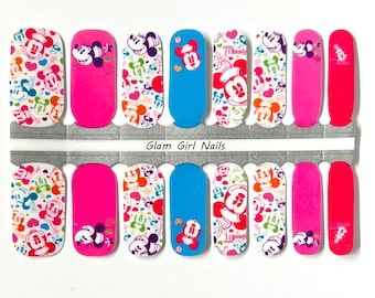 Rainbow Vintage Minnie Mouse Love Nail Polish Strips / Nail Wraps / Nail Stickers / Accent Nails / No Dry Nail Polish