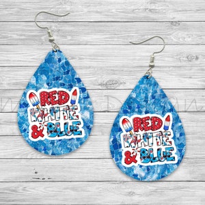 Red White and Blue Bomb Pop 4th of July Memorial Day Sublimation Earring Design Template PNG, Instant Digital Download, Earring Blank Design