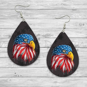 Patriotic Eagle USA Flag 4th of July Memorial Day Sublimation Earring Designs Template PNG, Instant Digital Download, Earring Blank Design