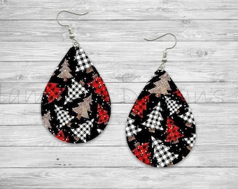 Christmas Buffalo Plaid Tree Sublimation Earring Designs Template PNG, Instant Digital Download, Earring Blanks Design, Printable