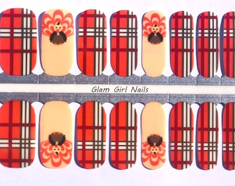 Thanksgiving Turkeys and Plaid Nail Polish Strips / Nail Wraps / Nail Sticks / Nail Polish Wraps / Nail Art