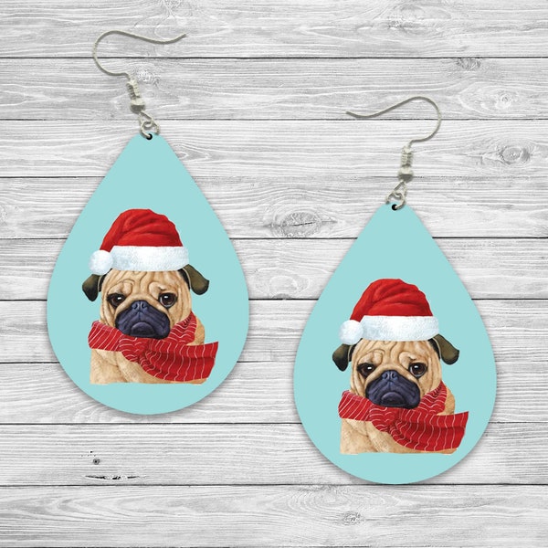 Pug Christmas Dog Christmas Tree Sublimation Earring Designs Template PNG, Instant Digital Download, Earring Blanks Design, Printable