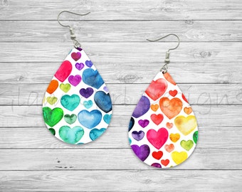 Water Color Hearts Sublimation Earring Designs Template PNG, Instant Digital Download, Earring Blanks Design, Printable, Cricut, Silhouette