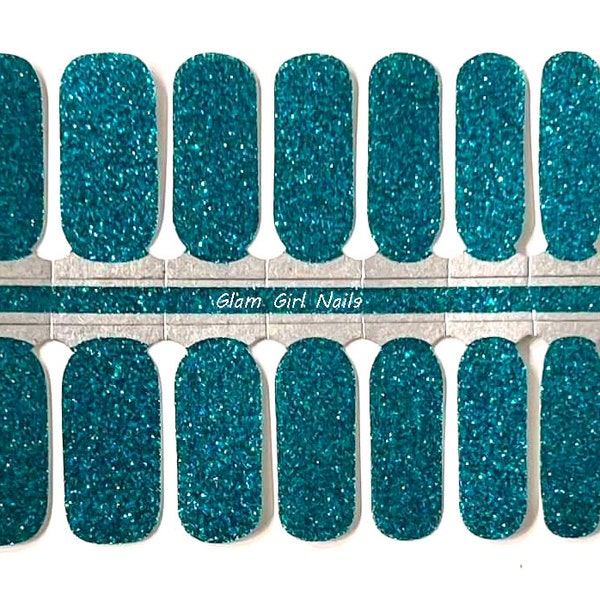 Teal Sparkle Glitter Polish Strips / Nail Polish Wraps