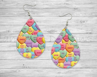 Valentines Day Candy Hearts Sublimation Earring Designs Template PNG, Instant Digital Download, Earring Blanks Design