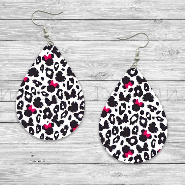 Mouse Love and Cheetah Print Valentines Sublimation Earring Designs Template PNG, Instant Digital Download, Earring Blanks Design, Printable