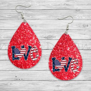 Patriotic Love Flag USA 4th of July Memorial Day Sublimation Earring Design Template PNG, Instant Digital Download, Earring Blank Design
