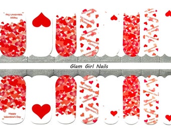 Happy Valentine's Day Hearts Nail Polish Strips / Nail Polish Wraps / Nail Art / Nail Designs