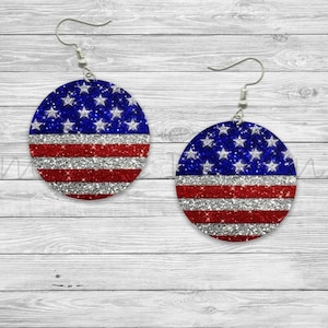 Red White and Blue Glitter 4th of July Memorial Day Sublimation Earring Design Template PNG, Instant Digital Download, Earring Blank Design
