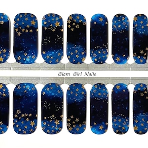 Gold Stars Night Sky Nail Polish Strips / Nail Wraps / Nail Polish Stickers / Nail Decals