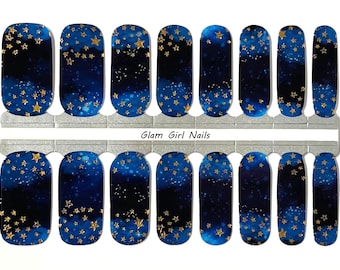 Gold Stars Night Sky Nail Polish Strips / Nail Wraps / Nail Polish Stickers / Nail Decals