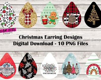 10 Christmas Best Seller Bundle #2 Sublimation Earring Designs Template PNG, Instant Digital Download, Earring Blanks Design, Printable