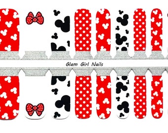 KIDS SIZED Minnie Mouse Bows and Polka Dots Nail Polish Strips / Nail Wraps / Nail Stickers / Accent Nails / No Dry Nail Polish