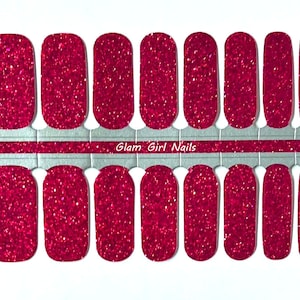 Magenta Sparkle Glitter Nail Polish Strips / Nail Polish Wraps / Press On Nail Sticker Decals