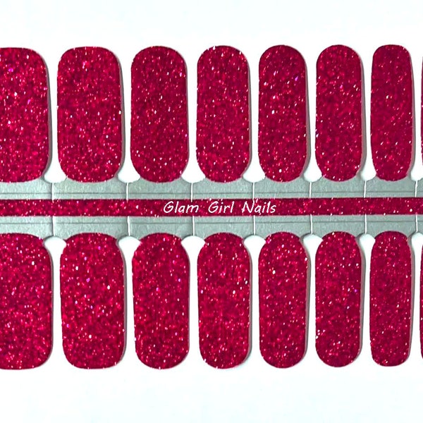 Magenta Sparkle Glitter Nail Polish Strips / Nail Polish Wraps / Press On Nail Sticker Decals