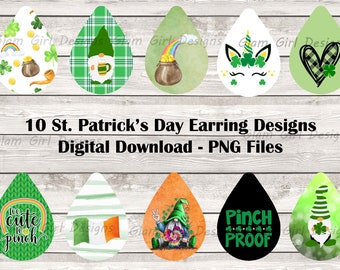 10 St. Patrick's Day Best Seller Bundle Sublimation Earring Designs Template PNG, Instant Digital Download, Earring Blanks Design, Printable