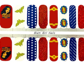 Wonder Woman Superhero Nail Polish Strips / Nail Polish Wraps / Nail Decals / Nail Stickers / Press on Nails