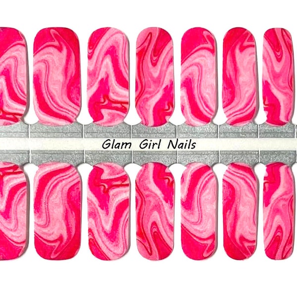 Hot Pink Marble / Nail Polish Strips / Nail Wraps / Nail Art / Press on Nail Stickers