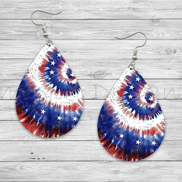 Red White and Blue Tie Dye 4th of July Memorial Day Sublimation Earring Designs Template PNG, Instant Digital Download, Earring Blank Design