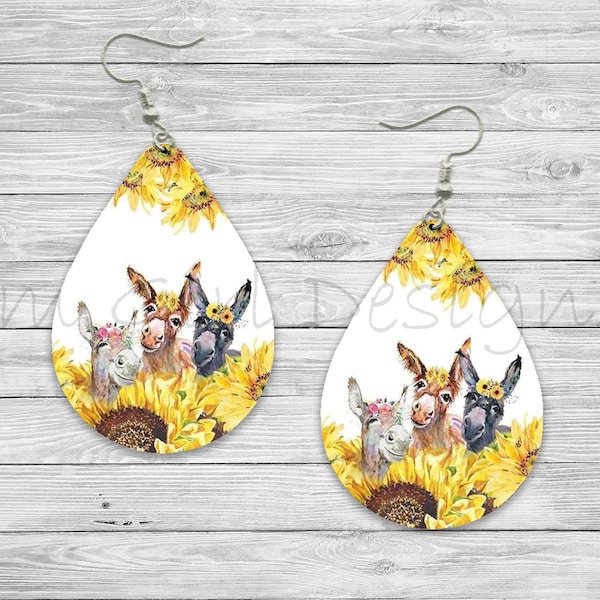 Sunflowers and Donkeys Western Sublimation Earring Designs Template PNG, Instant Digital Download, Earring Blanks Design, Printable,