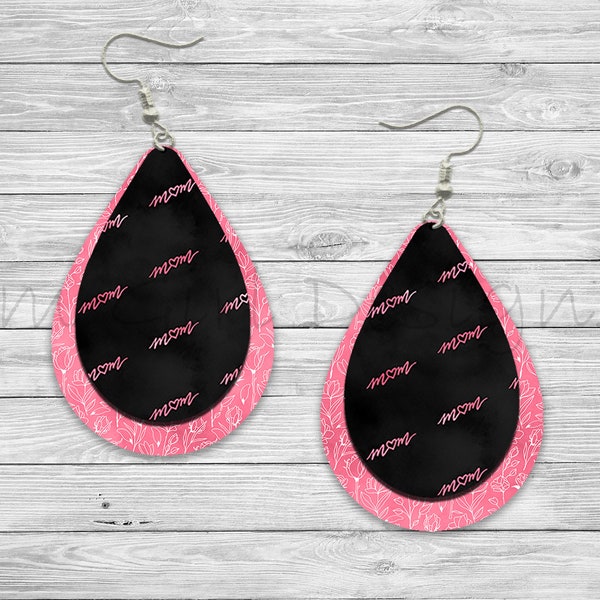 Mother's Day Mom Double Layer Earrings, Sublimation Earring Designs Template PNG, Instant Digital Download, Earring Blanks Design