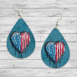 Patriotic Heart Flag USA 4th of July Memorial Day Sublimation Earring Design Template PNG, Instant Digital Download, Earring Blank Design
