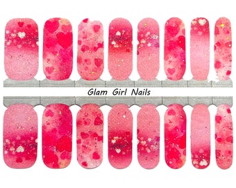Pink Heart Chunky Glitter Valentine's Day Nail Polish Strips / Nail Polish Wraps / Nail Art / Nail Stickers / Nail Designs