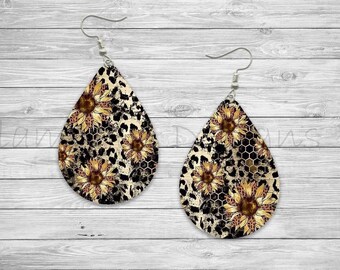 Sunflower and Leopard print Western Sublimation Earring Designs Template PNG, Instant Digital Download, Earring Blanks Design, Printable,