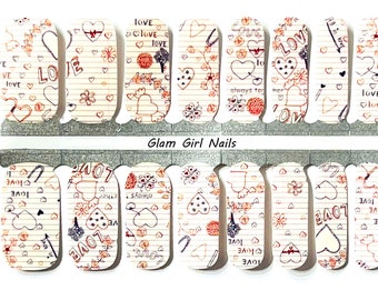 Love Notes Valentine's Day Nail Polish Strips / Nail Polish Wraps / Nail Art