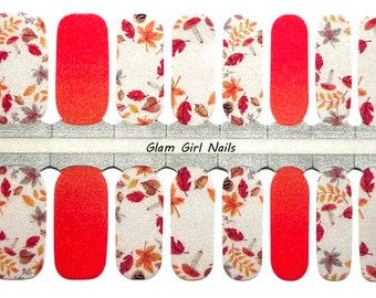 Fall Leaves Shimmer Nail Polish Strips / Nail Wraps / 100% Nail Polish Sticker Decal