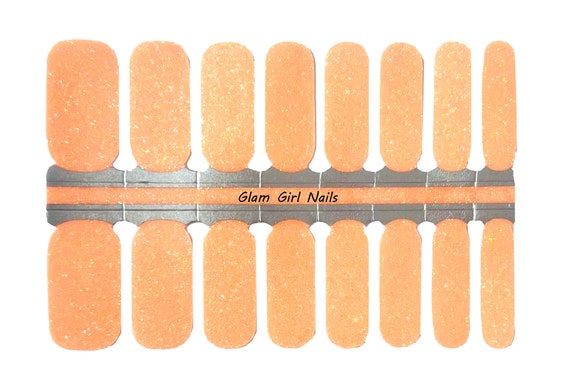 Neon Orange Sparkle Solid Color Glitter Nail Polish Strips / Nail Polish Wraps / Nail Art / Nail Stickers / Press On Nail Wraps